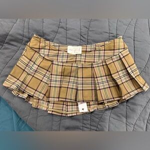 Dolls Kill New Pink Pink Brown Plaid Pleated Mini Skort S NWT